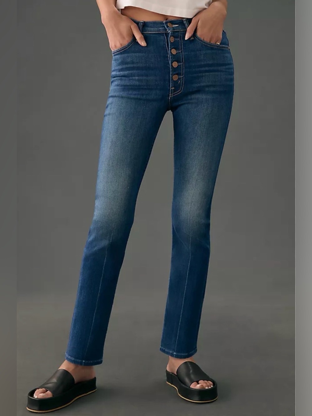 Mother The Pixie Rider Ankle High Rise Button-Fly Women's Jeans - Picture 2 of 13
